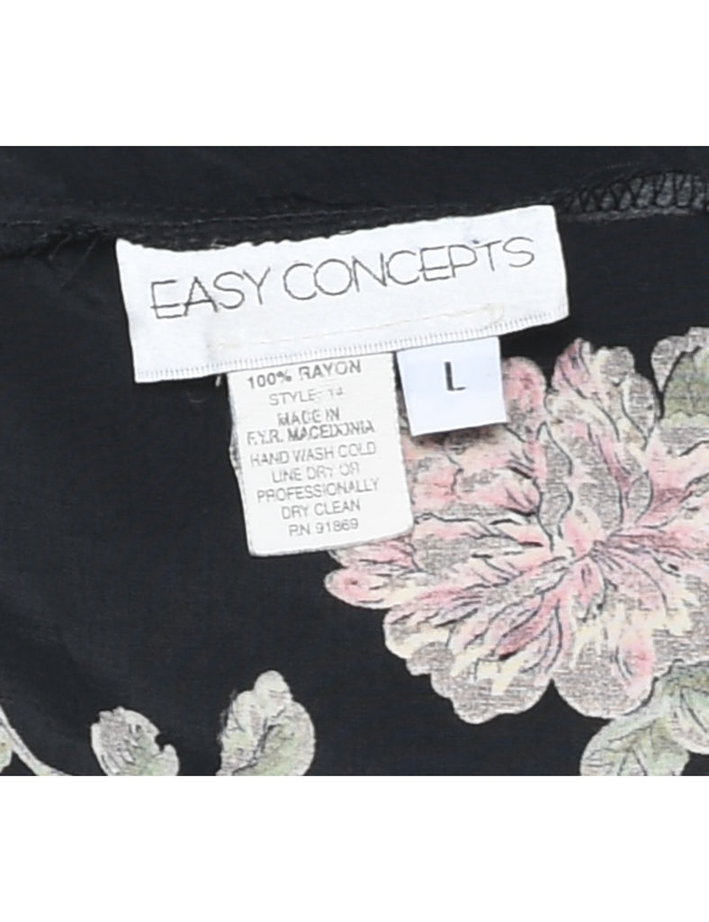Floral Pattern Pale Pink & Black 1990s Waistcoat - L