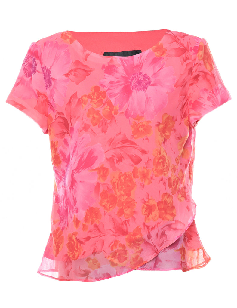 Floral Print Orange & Pink Patterned Top & Skirt Set - L