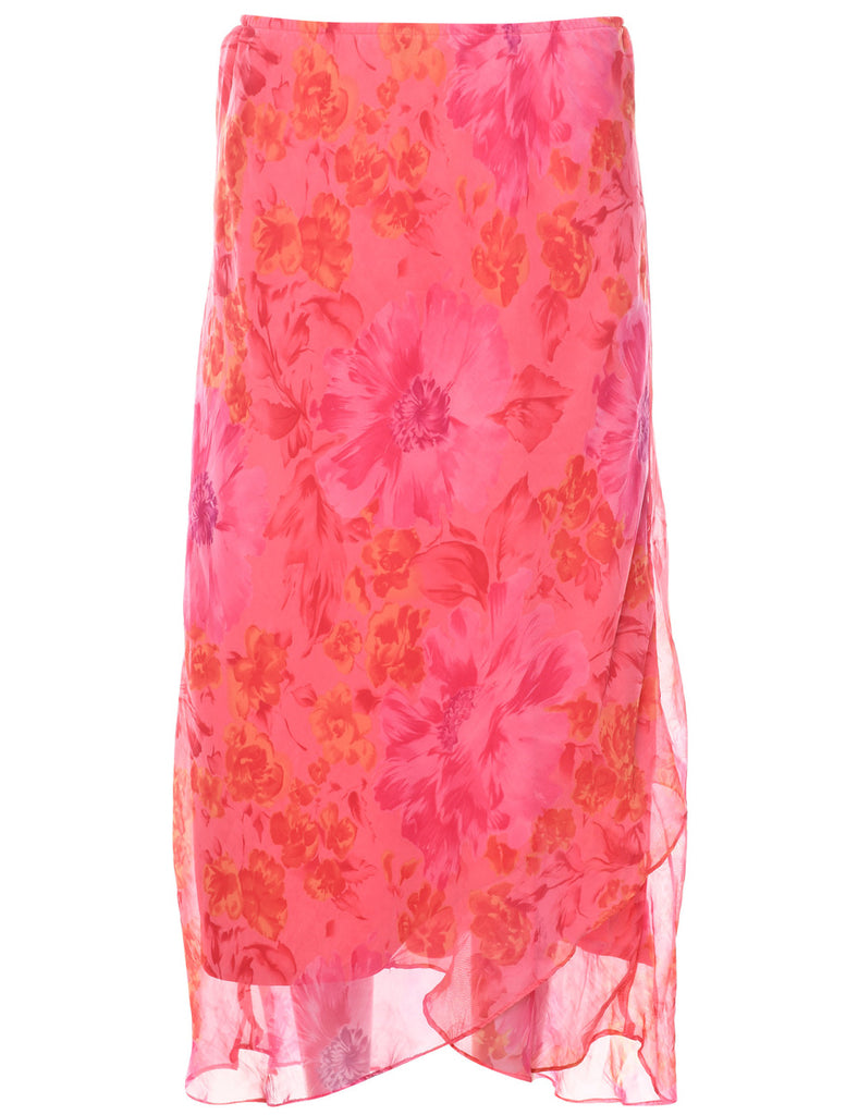 Floral Print Orange & Pink Patterned Top & Skirt Set - L