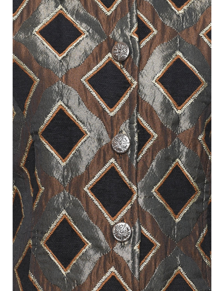 Geometric Pattern Metallic Contrast Trim Evening Jacket - S