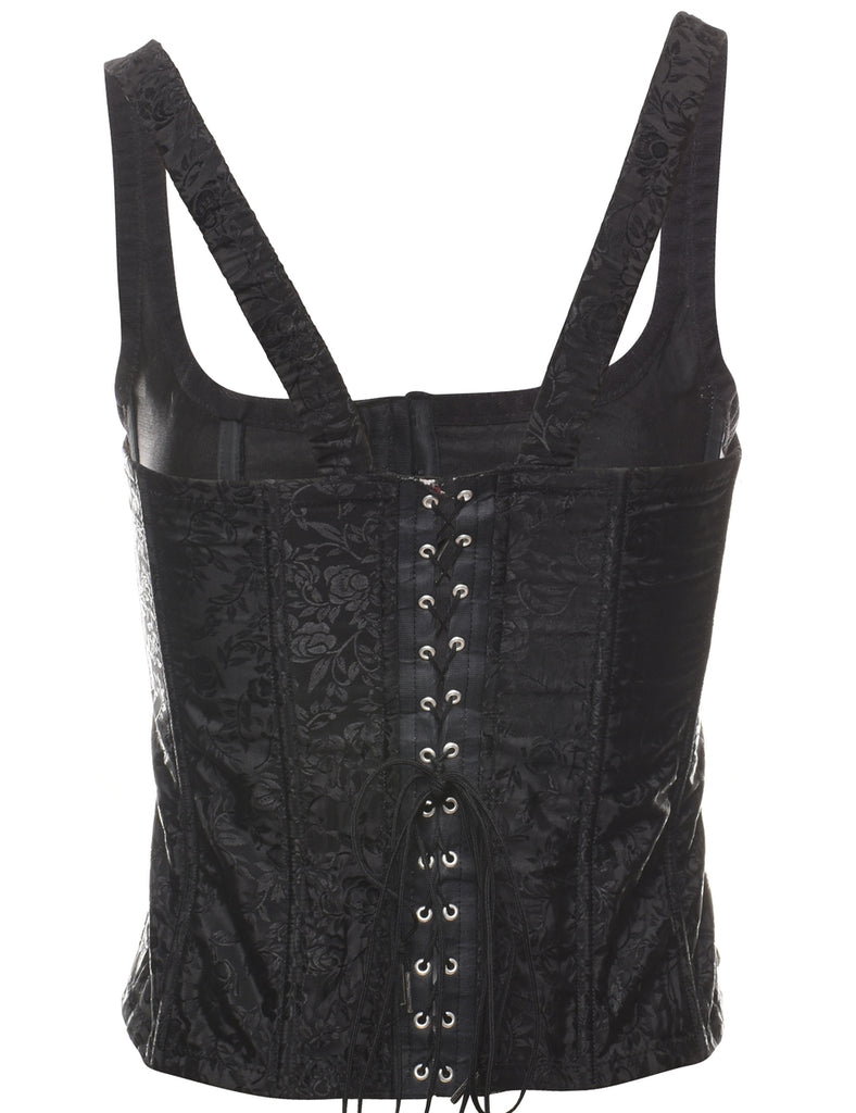 Jacquard Pattern Black Floral 1990s Corset - S