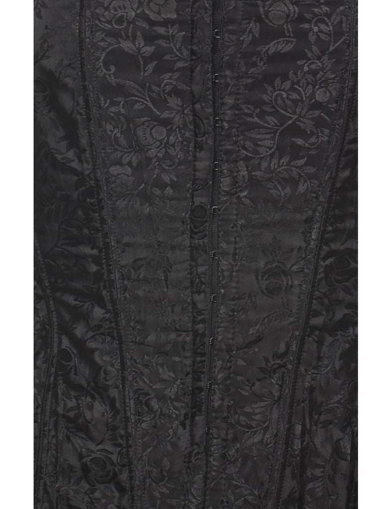 Jacquard Pattern Black Floral 1990s Corset - S