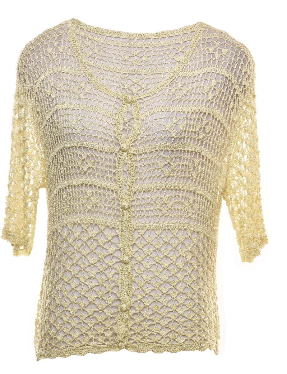 Women's Light Brown Crochet Cardigan Brown, M Beyond Retro E00922590