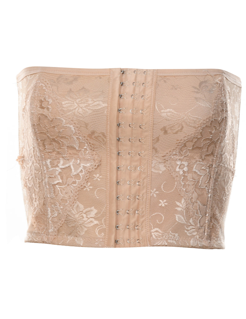 Light Brown Floral Design Metallic Corset Top - S