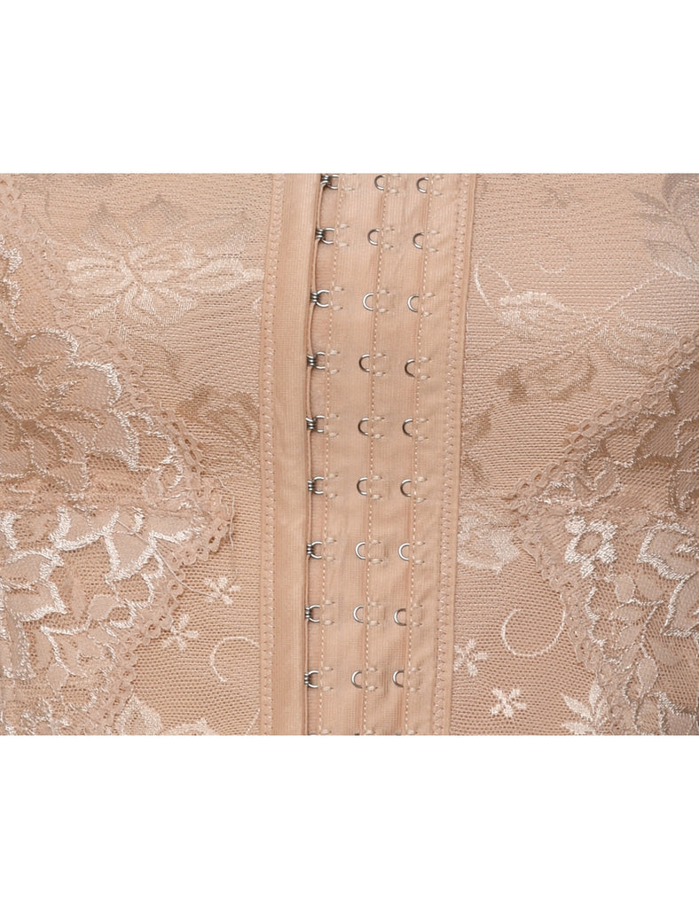 Light Brown Floral Design Metallic Corset Top - S