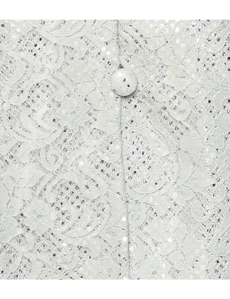 Lurex Thread Pattern White Lace Evening Jacket - M