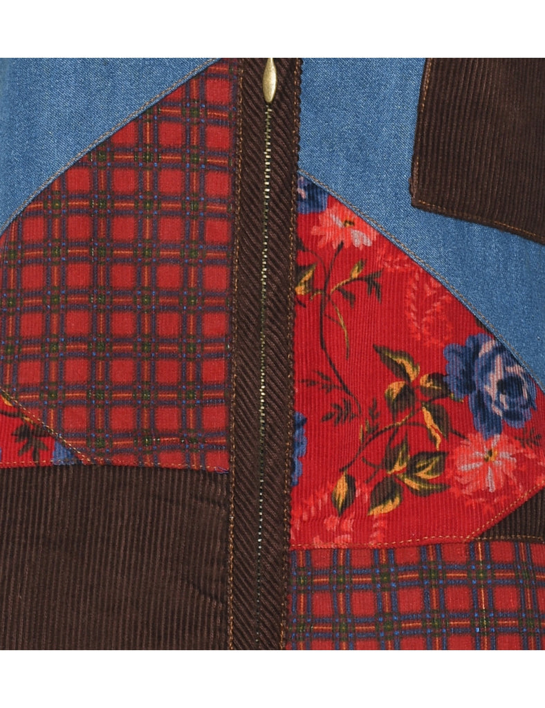 Medium Wash Patchwork Denim Waistcoat - M