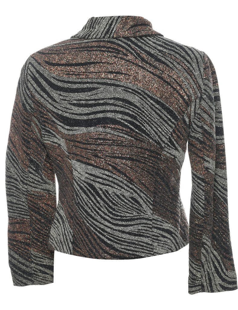 Metallic Finish Zip-Front Abstract Design Evening Jacket - S