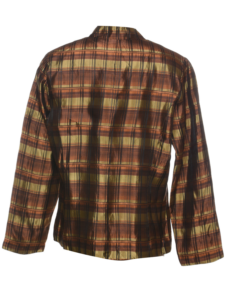 MSK Checked Brown & Green Metallic Evening Jacket - L