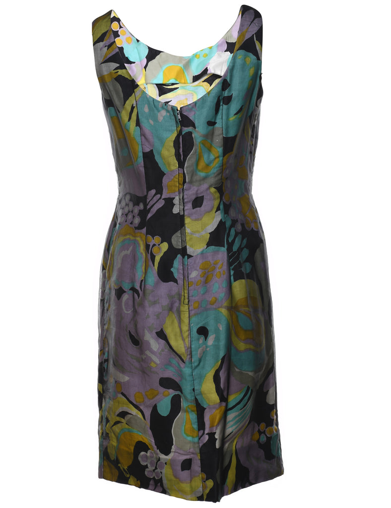 Multi-colour Abstract Print 1960s Dress - S