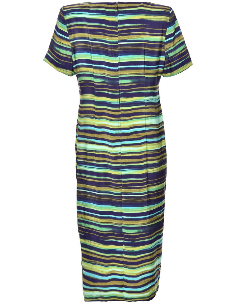 Navy & Green Striped Dress - L