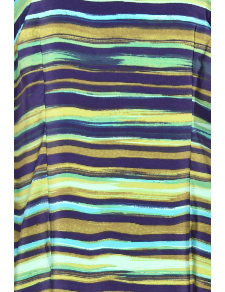 Navy & Green Striped Dress - L