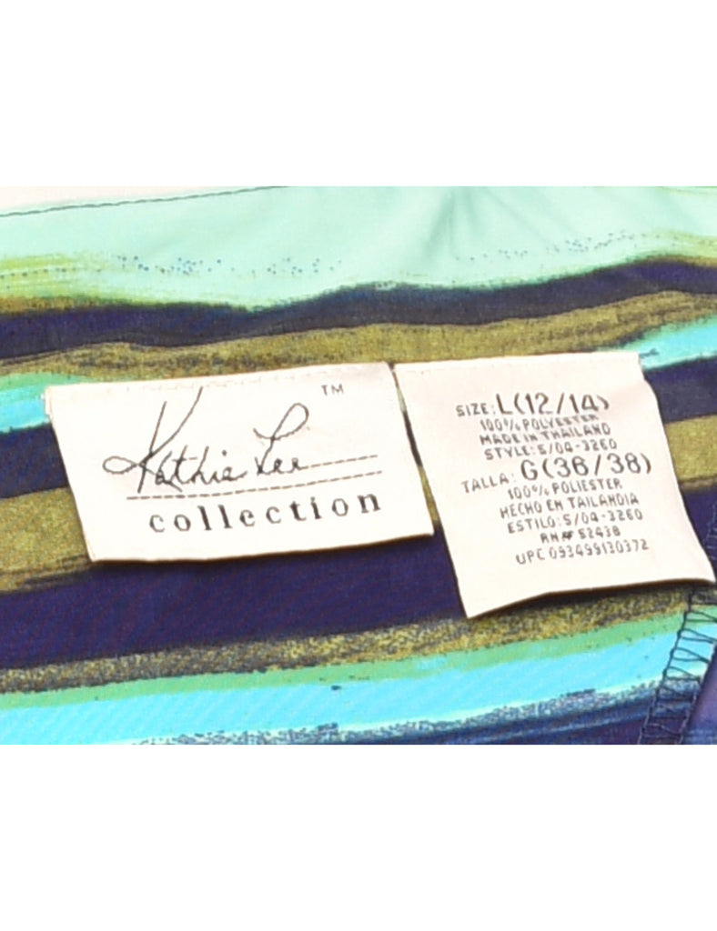 Navy & Green Striped Dress - L