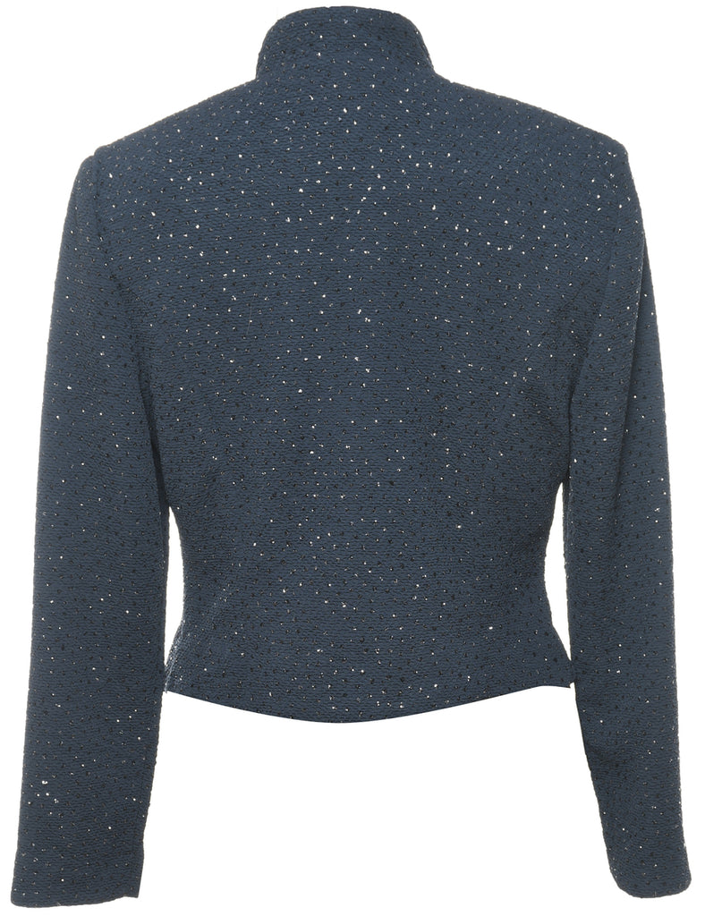 Navy Sparkly Diamanté Detail Zip-Front Evening Jacket - M
