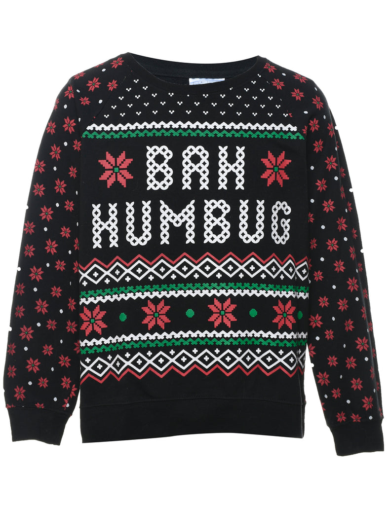 Nordic Knit Black, Green & Red Christmas Sweatshirt - M