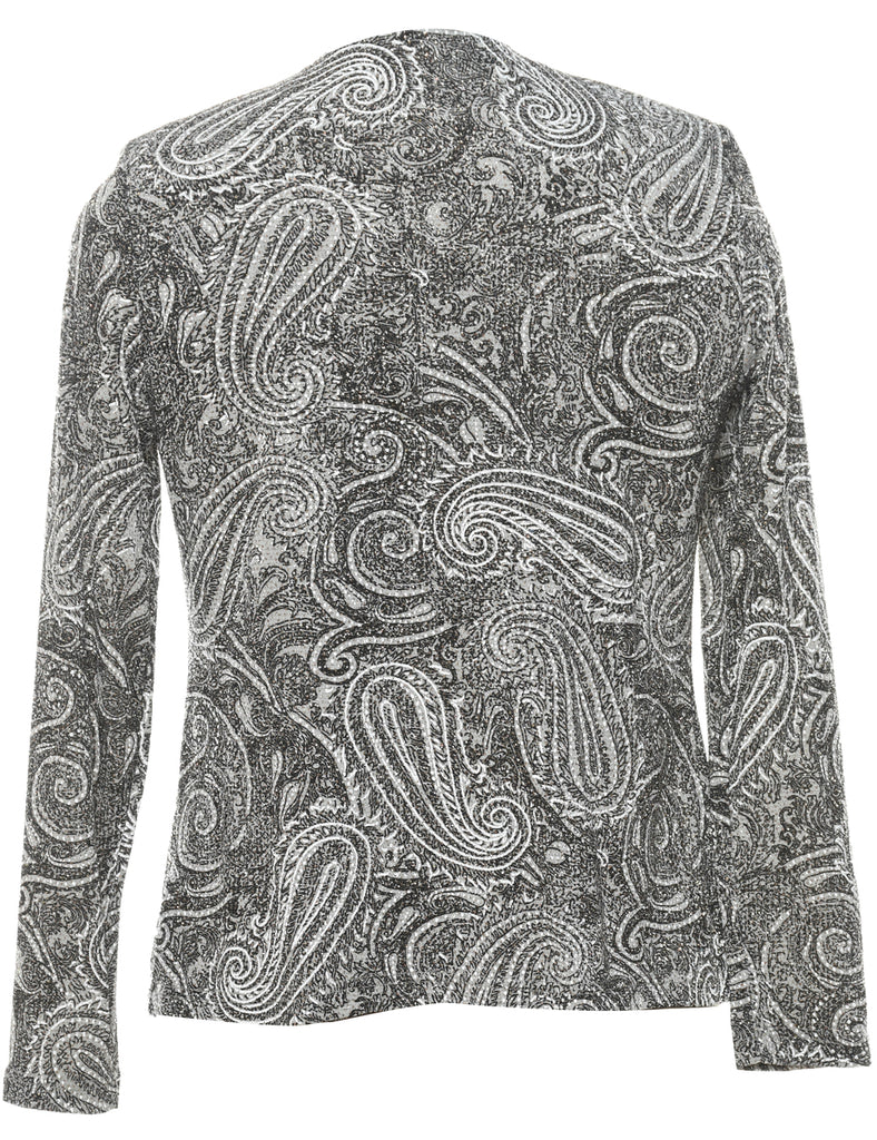 Paisley Pattern Black & Silver Sparkly Evening Jacket - M