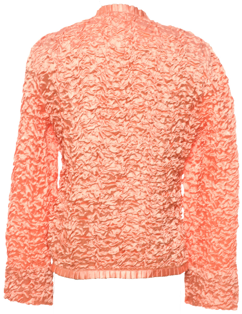 Peach Metallic Zip-Front Ruffle Trim Evening Jacket - M