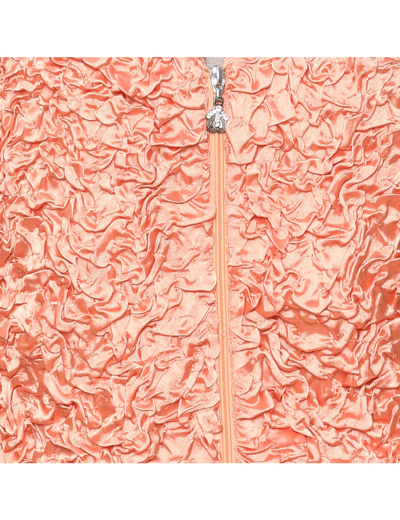 Peach Metallic Zip-Front Ruffle Trim Evening Jacket - M