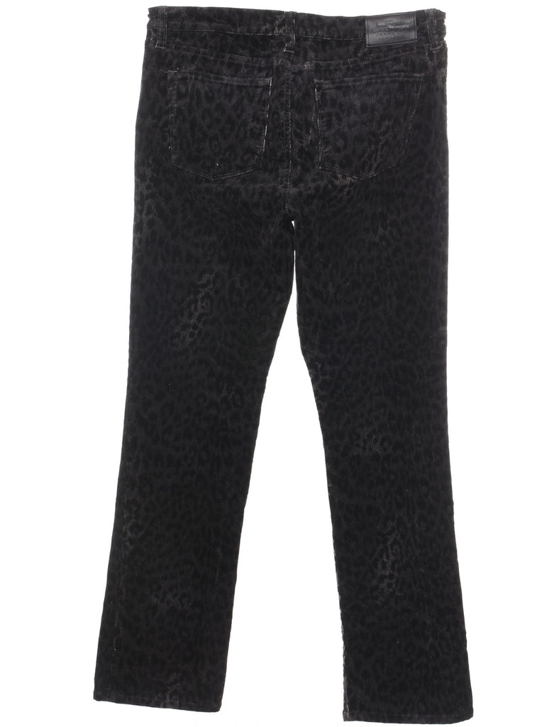 Ralph Lauren Corduroy Black & Grey Leopard Print 1990s Trousers - W32 L32
