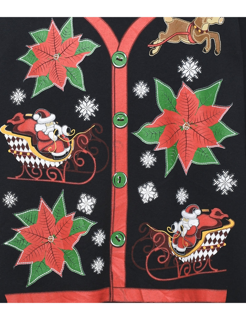 Santa Claus & Reindeer Design Green, Black & Red Christmas Sweatshirt - XXL