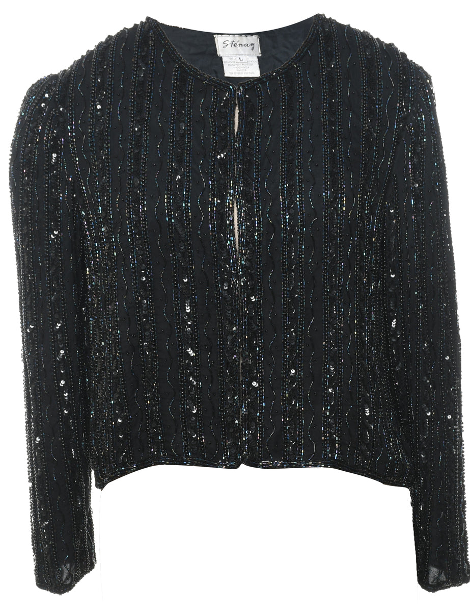 Women's Silk Beaded Evening Jacket Black, L Beyond Retro