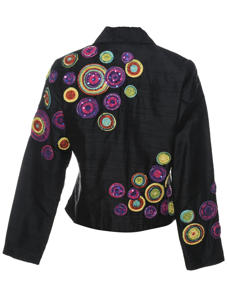 Silk Embroidered & Beaded Zip-Front Evening Jacket - XS