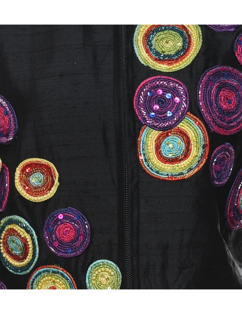 Silk Embroidered & Beaded Zip-Front Evening Jacket - XS