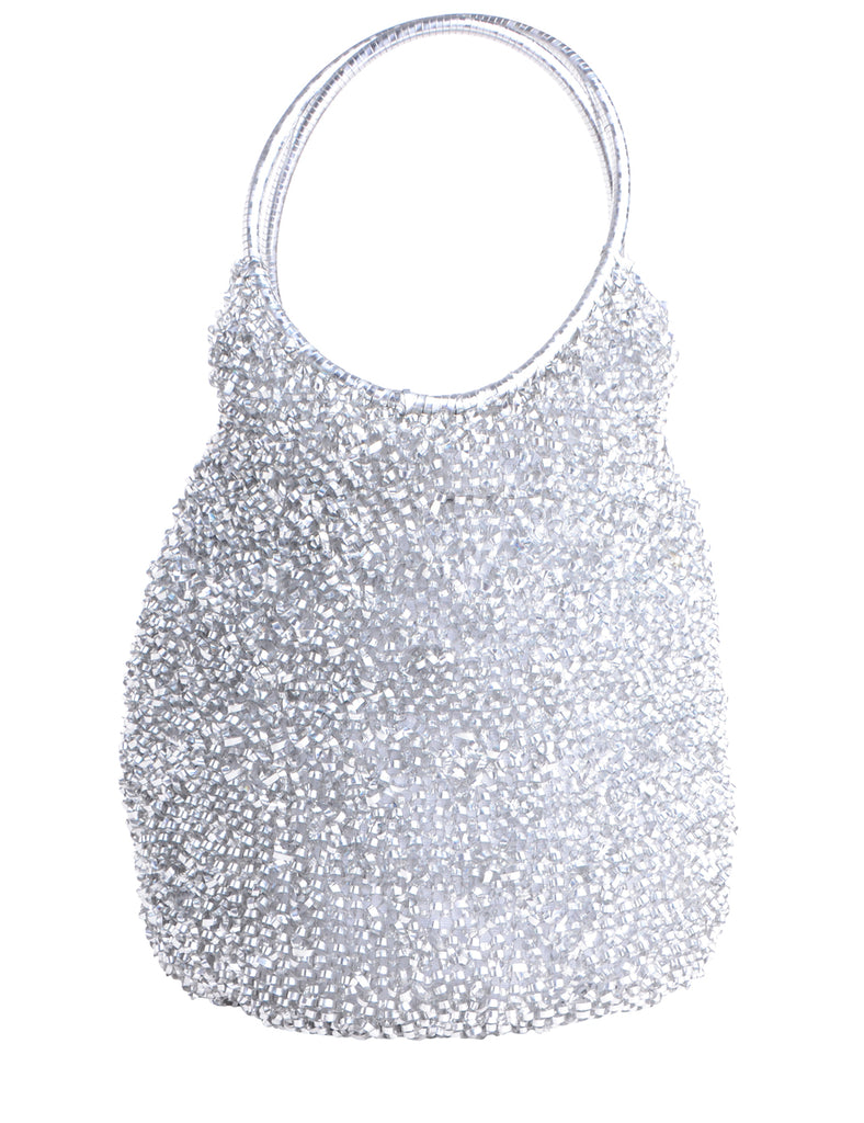 Beyond Retro Label Silver Shiny Shoulder Bag