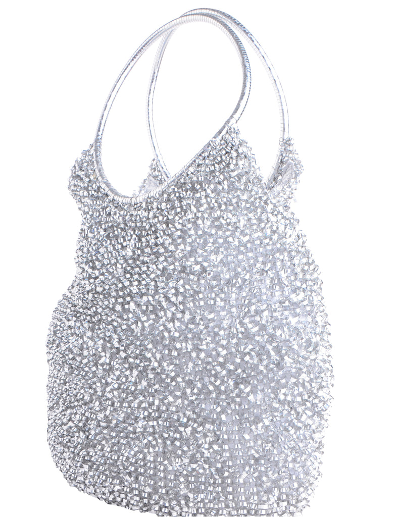 Beyond Retro Label Silver Shiny Shoulder Bag