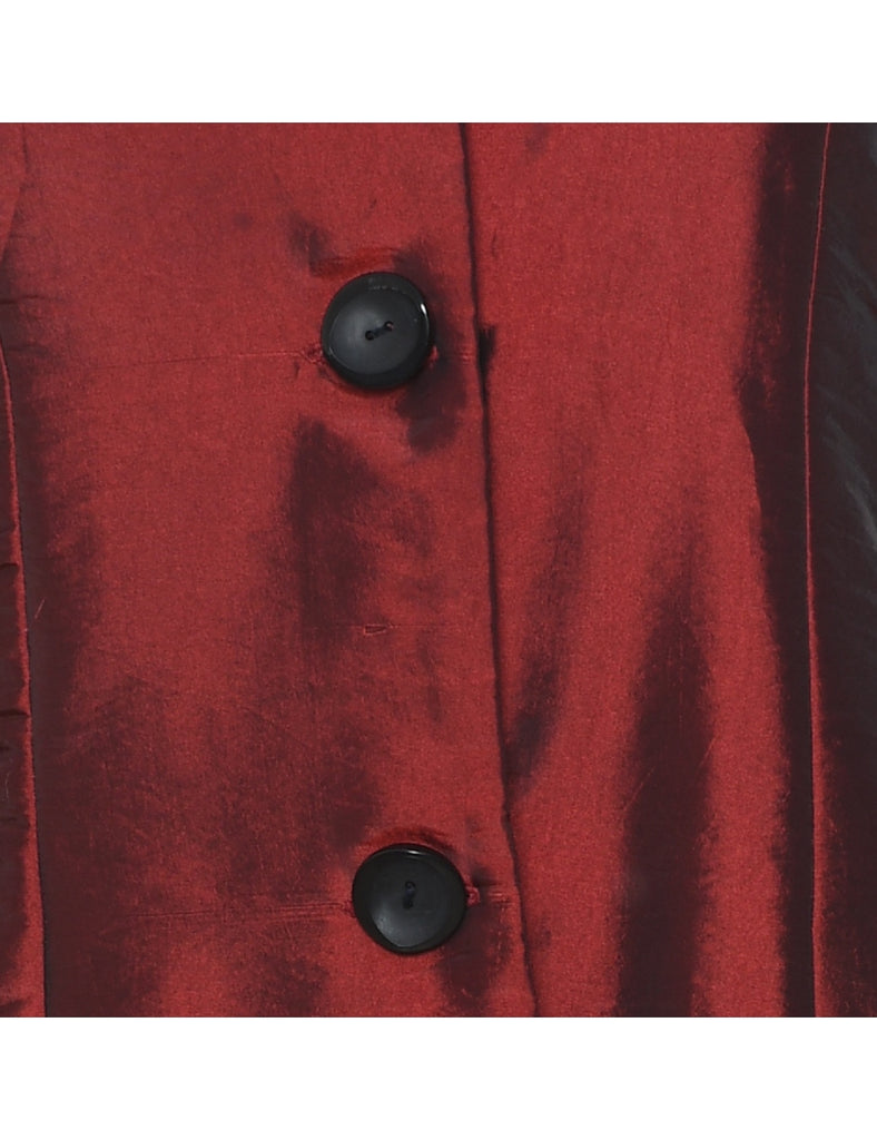 Single Breasted Long Maroon Metallic Evening Jacket - S