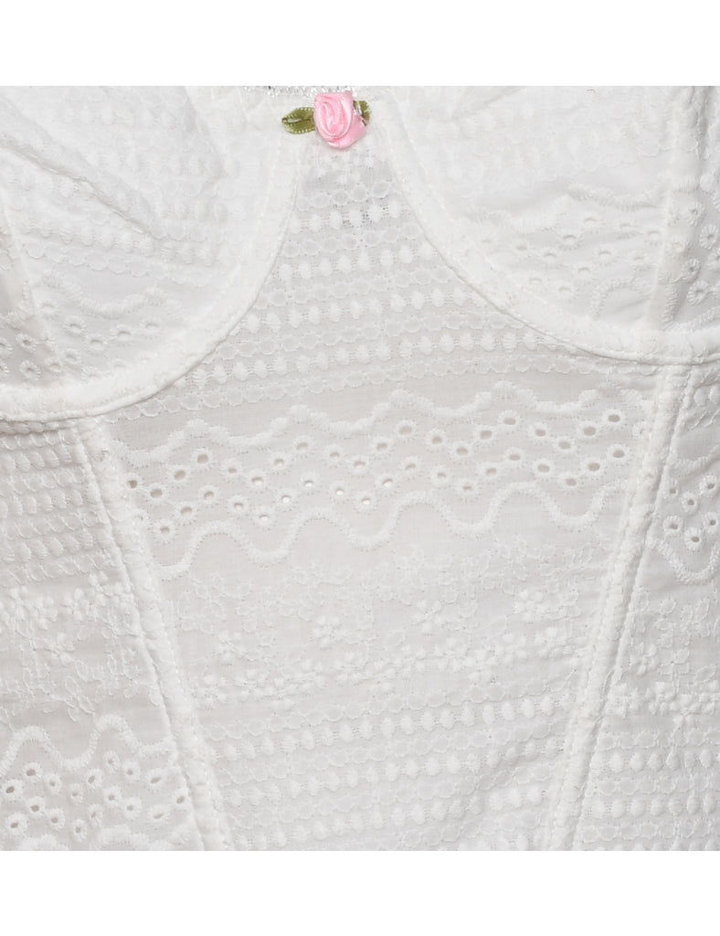 White Lace Bow Detail Bustier - S