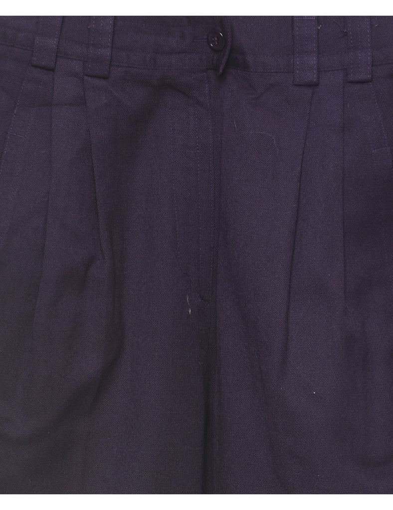 Wool Purple Pleated Tapered Trousers - W28 L28
