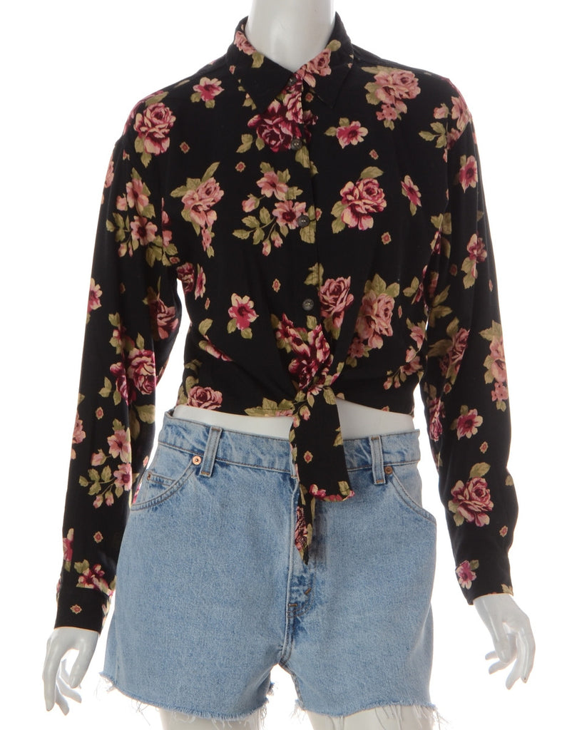 Label Jessie Cropped Patterned Shirt With Tie Front