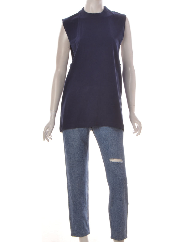 Label Blue Sleevless Tee - T-shirts - Beyond Retro