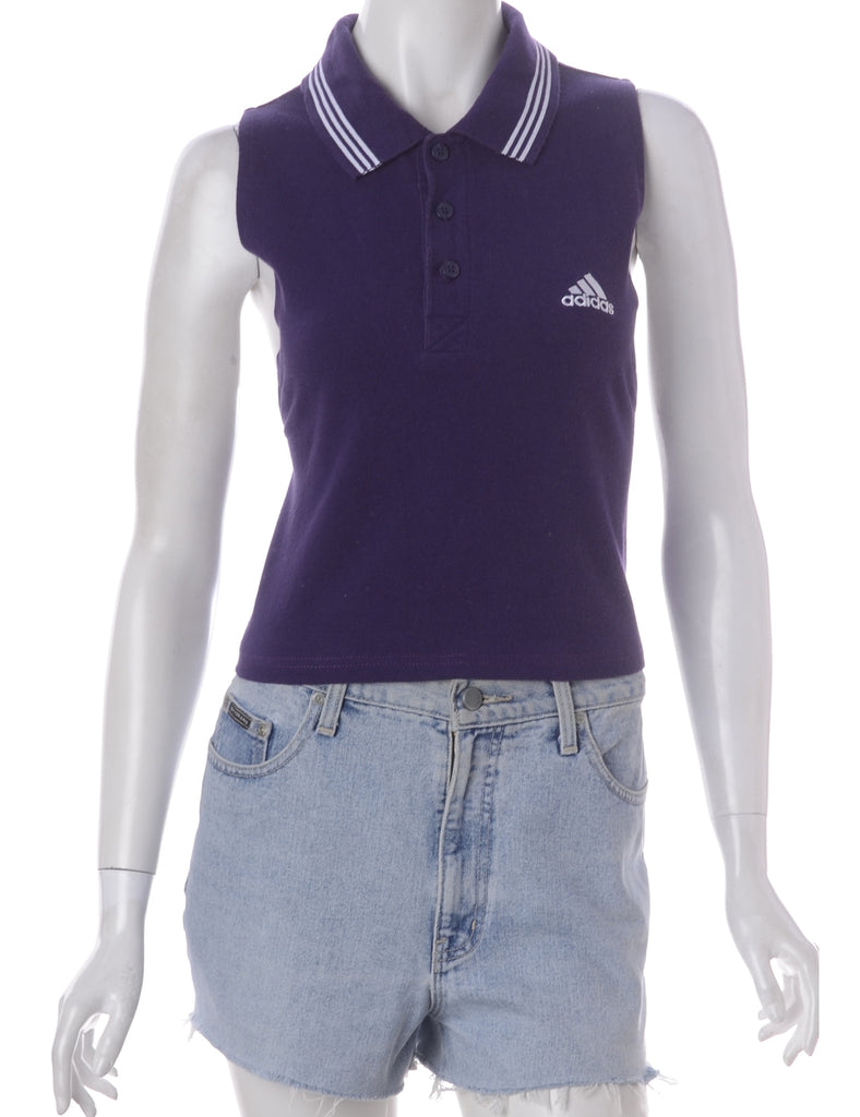 Beyond Retro Label Eva Polo Vest Purple With A Button Front Neck - T-shirts - Beyond Retro