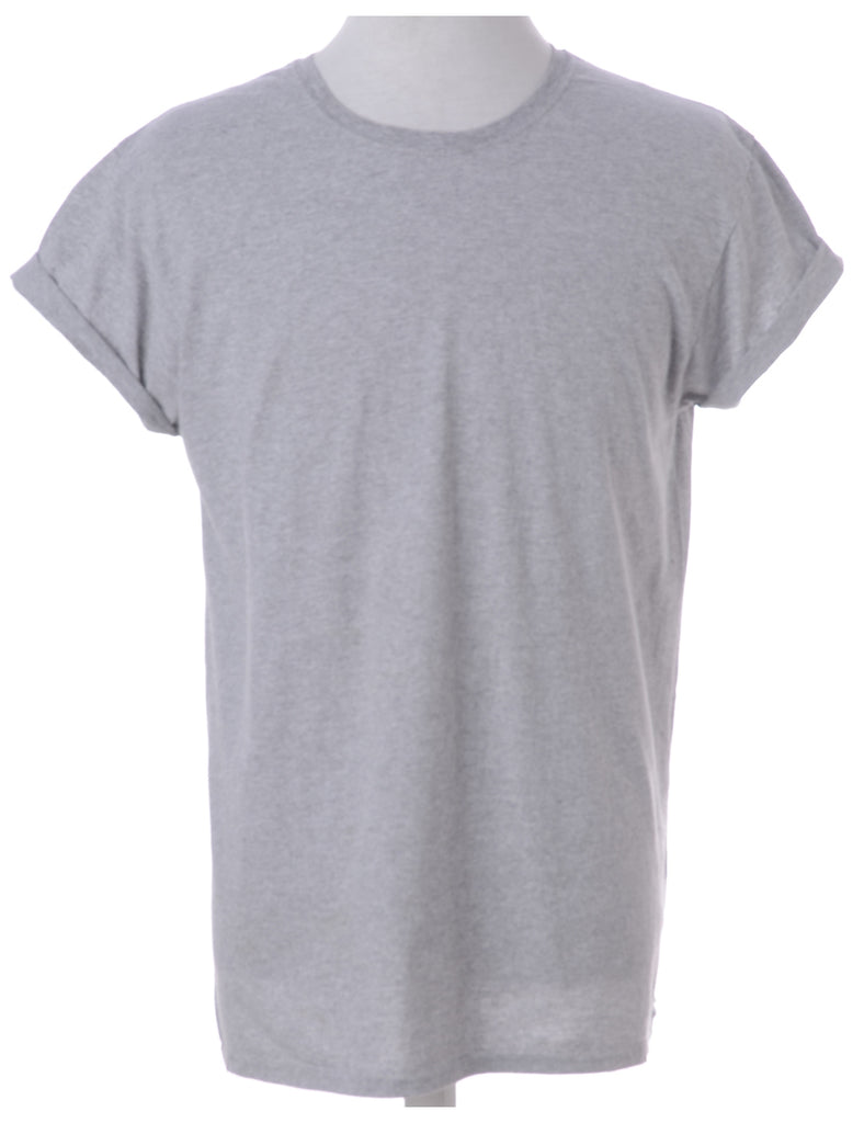 Beyond Retro Label Tom Roll Sleeve T-Shirt Grey With A Round Neck - T-shirts - Beyond Retro