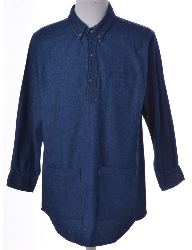 Indigo 3 Button Denim Shirt - Shirts - Beyond Retro