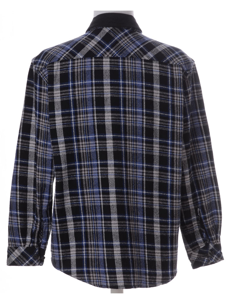 Label Black Plaid Shirt with Denim Collar - Shirts - Beyond Retro