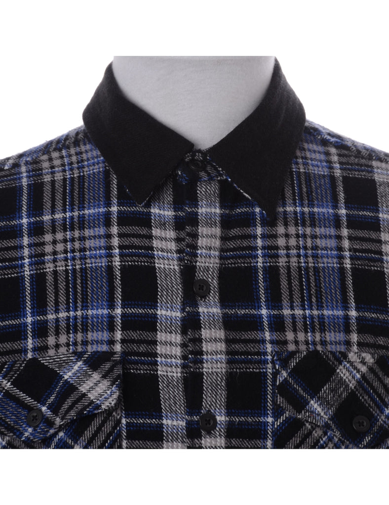 Label Black Plaid Shirt with Denim Collar - Shirts - Beyond Retro