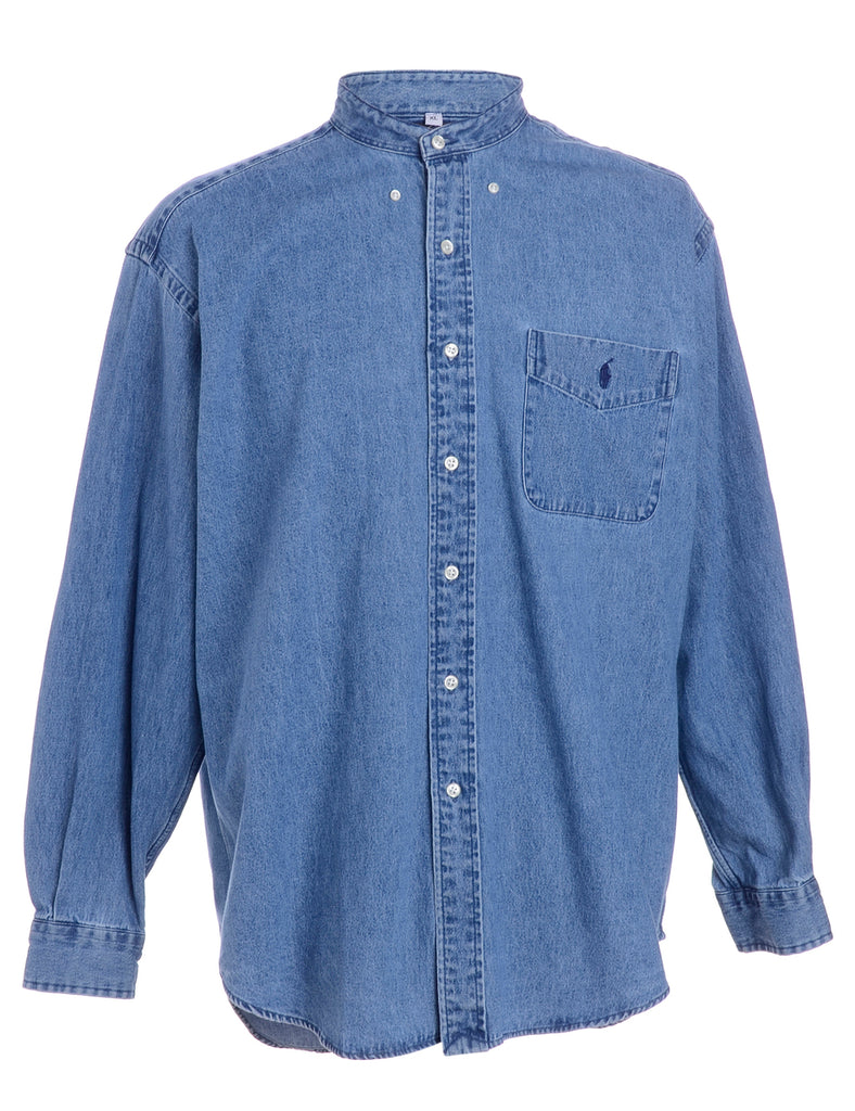 Beyond Retro Label Label Charles Grandad Collar Denim Shirt