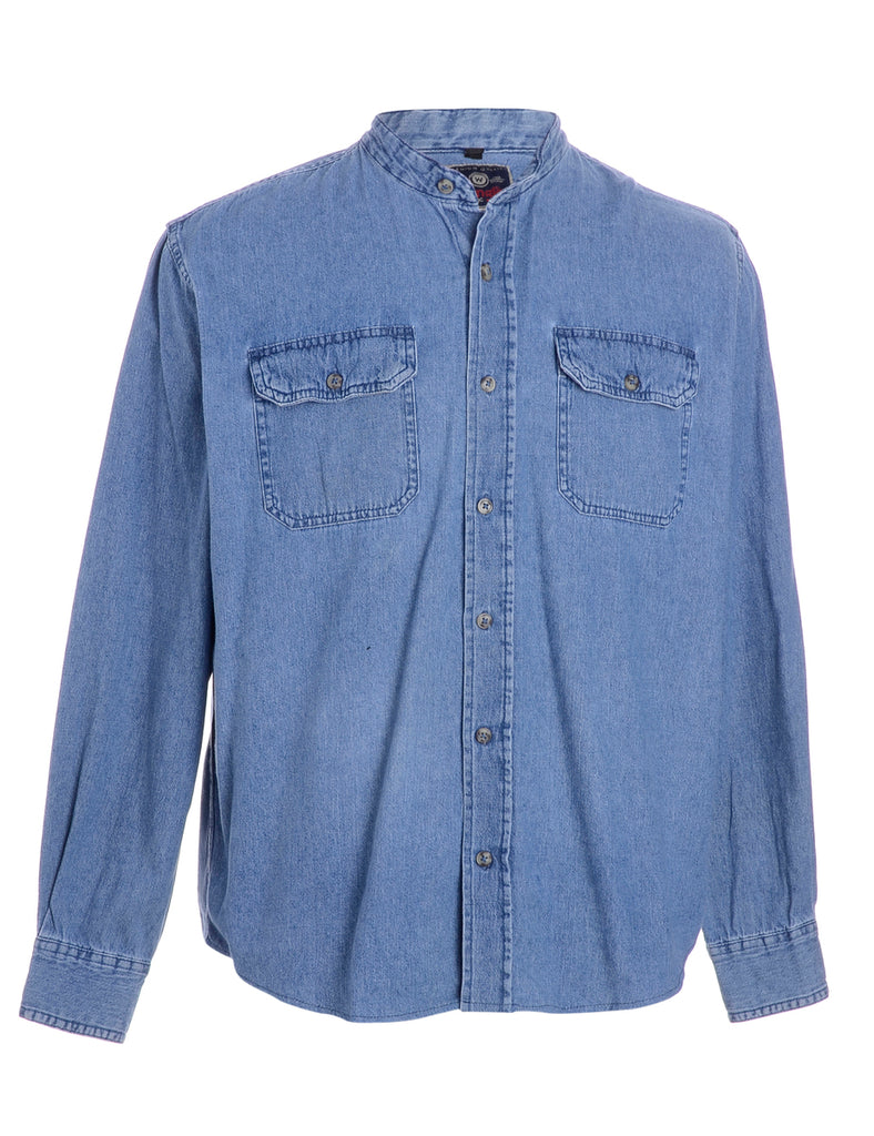 Beyond Retro Label Label Charles Grandad Collar Denim Shirt