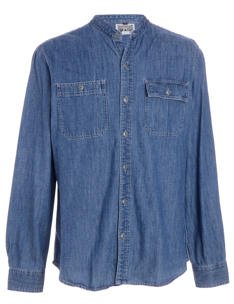 Beyond Retro Label Label Charles Grandad Collar Denim Shirt