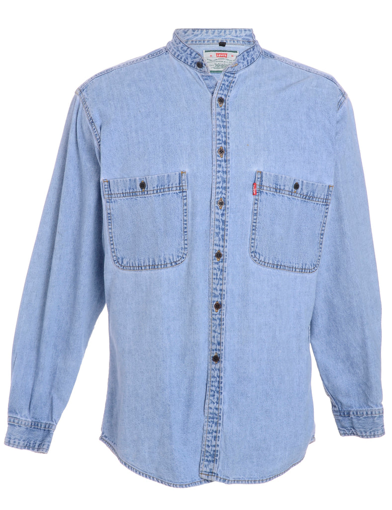 Beyond Retro Label Label Charles Grandad Collar Denim Shirt