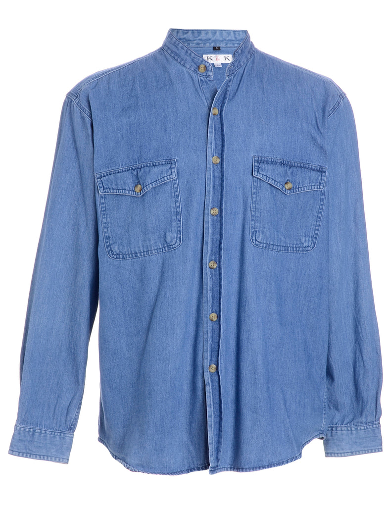 Beyond Retro Label Label Charles Grandad Collar Denim Shirt