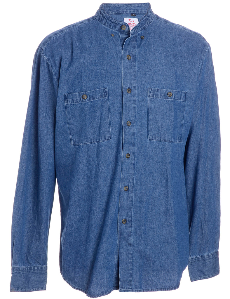 Beyond Retro Label Label Charles Grandad Collar Denim Shirt