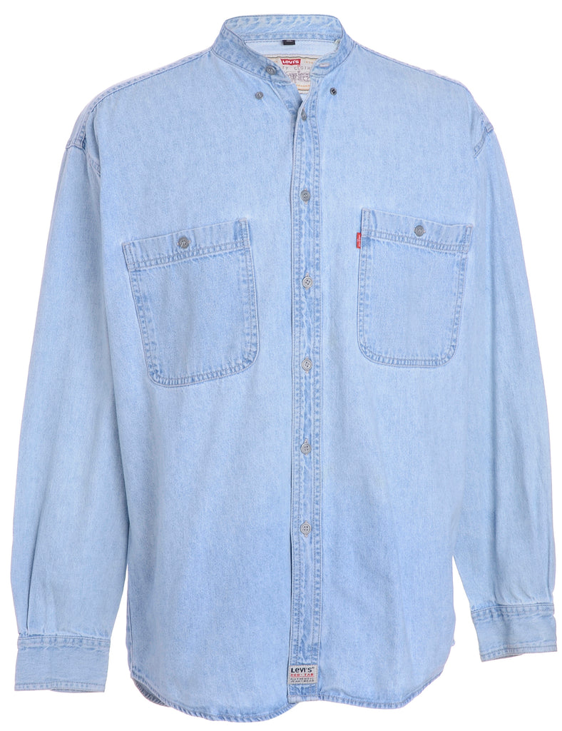 Beyond Retro Label Label Charles Grandad Collar Denim Shirt
