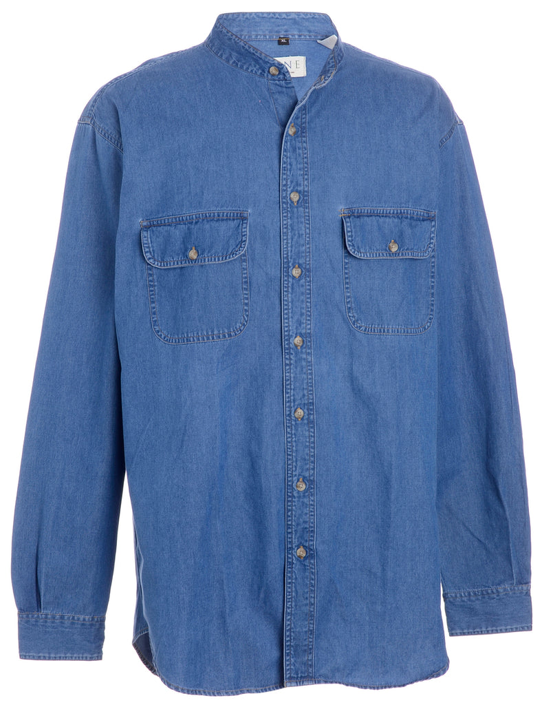 Beyond Retro Label Label Charles Grandad Collar Denim Shirt