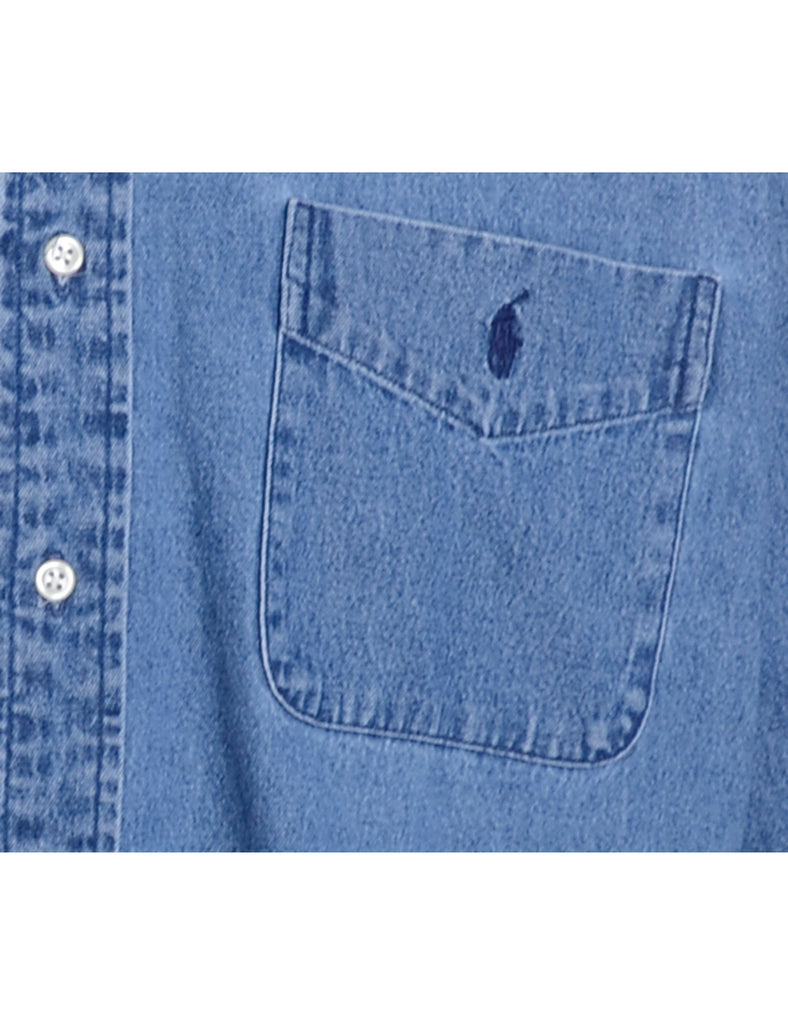 Beyond Retro Label Label Charles Grandad Collar Denim Shirt