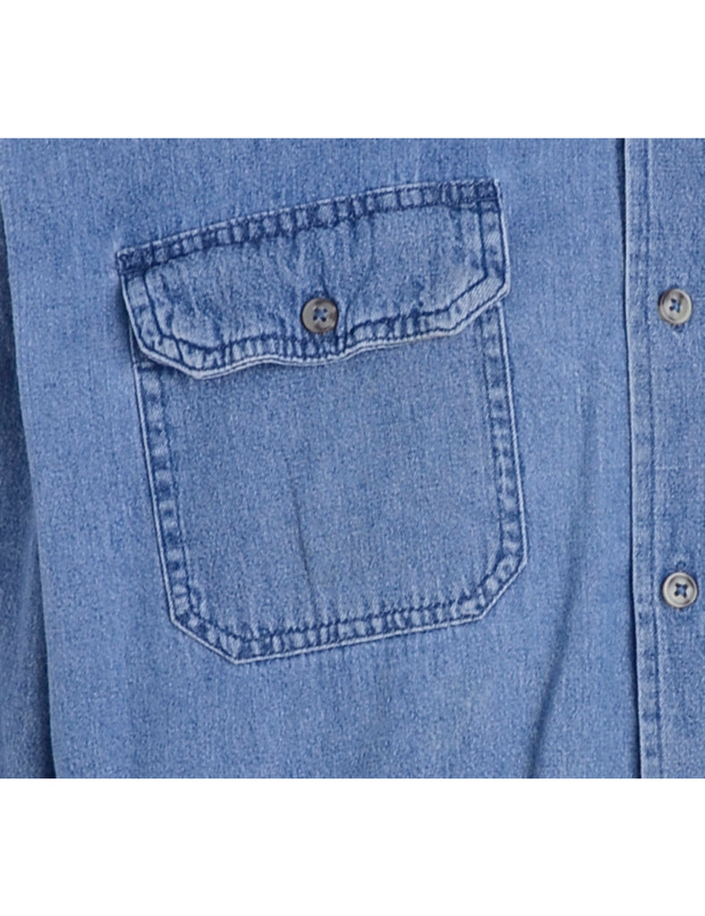 Beyond Retro Label Label Charles Grandad Collar Denim Shirt