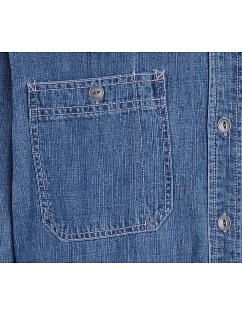 Beyond Retro Label Label Charles Grandad Collar Denim Shirt